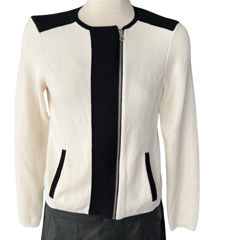 Lauren Ralph Lauren pearl/black zip front sweater